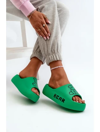Dámske penové papuče na pevnej podrážke s medvedíkom, zelené Lamira