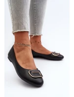 Baleriny Z Ozdobą Eko Skórzane Czarne Enicoria