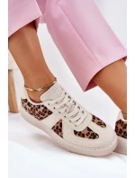 Sneakersy Damskie Z Panterką Na Platformie Beżowe Nativira