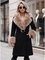 Dámsky kabát s odnímateľným kožušinovým golierom, čierny, FashionStreet TY6067 Dámsky kabát s odnímateľným kožušinovým golierom, čierny, FashionStreet TY6067
