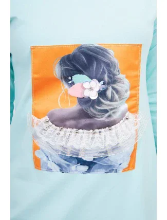 Šaty s 3D grafikou, mätová čipka