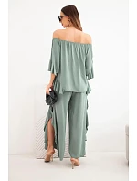 Dámsky viskózový boho set s volánmi khaki Dámsky viskózový boho set s volánmi khaki