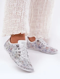 Półbuty Damskie Ze Skóry Naturalnej Wzorzyste Artiker 56C2688 Białe