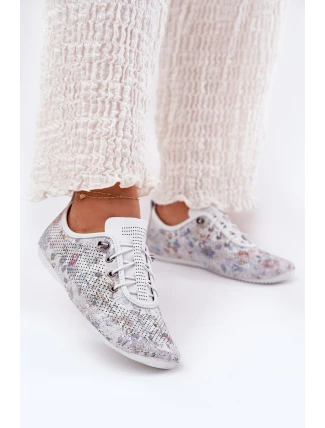 Półbuty Damskie Ze Skóry Naturalnej Wzorzyste Artiker 56C2688 Białe
