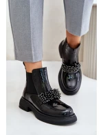 Lakované kožené topánky s dekoráciou Slip On zateplené čierne Solimav Lakované kožené topánky s dekoráciou Slip On zateplené čierne Solimav