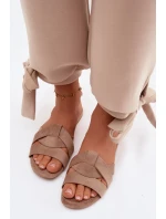 Dámské ploché pantofle s pásky tmavě béžové Pavelle