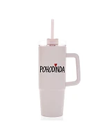 POHODINDA - růžová cestovní termoska s průhledným víčkem 900 ml