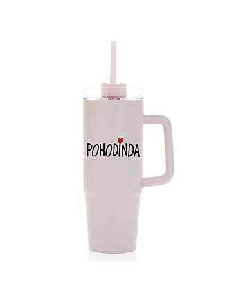 POHODINDA - růžová cestovní termoska s průhledným víčkem 900 ml
