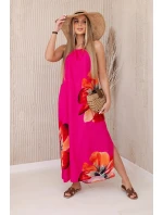 Viskózové šaty viazané okolo krku fuchsiovej farby