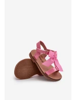 Lakierowane Sandałki Dziecięce Z Kokardką Na Rzep Różowe Joratia
