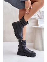 Zazoo 60512 Botki Damskie Skórzane Na Zamek Ocieplane Filcem Czarne