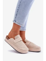 Klapki Damskie Zdobione Cyrkoniami Na Platformie Beżowe Deorani