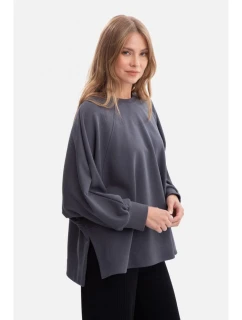 B306 Pletená mikina uvoľneného strihu - oceľová