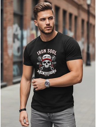 Pánske bavlnené tričko s potlačou auta čierne FashionStreet NX0142R