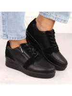 Čierne dámske kožené tenisky na podpätku Sergio Leone PB236-S