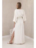 Mušelínové šaty s výšivkou v páse svetlo béžovej farby