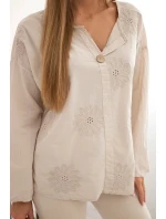 Košeľová blúzka s vyšívaným vzorom béžová