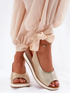 Skórzane Sandały Na Koturnie Artiker 56C2312 Złote