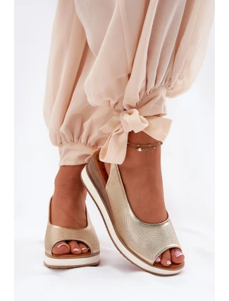 Skórzane Sandały Na Koturnie Artiker 56C2312 Złote