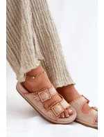 Klapki Damskie Z Klamrami I Ozdobnym Obszyciem Beżowe Visley