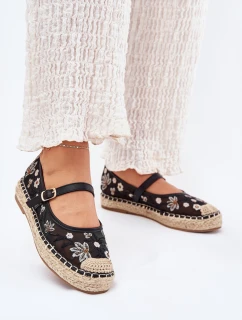 Sieťované espadrilky s výšivkou na platforme čierne Laxisa