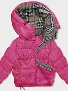 Dámska prechodná bunda vo fuksiovej farbe s károvanou podšívkou (842)