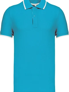 Kariban K 245 Pánske kontrastné polo tričko z piké 20.K245 svetlo tyrkysová/biela/námornícka modrá