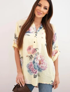 Dámska bavlnená blúzka s kvetinovým vzorom žltá