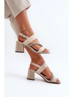 Damskie Eleganckie Sandały Na Słupku Beżowe D&A MR38-549