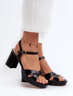 Sandały Damskie Na Obcasie Słupku Eko Skórzane Czarne Jatine