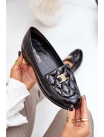 Skórzane Lakierowane Mokasyny Ze Złotą Ozdobą Laura Messi 2927 Czarne