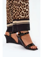 Lakierowane Sandały Damskie Na Koturnie Czarne Vliraya