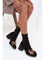 Botki Damskie Z Kokardą Na Klocku D&A JC52-827 Czarne