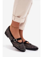 Dámské baleríny s krajkovým vzorem s kamínky a páskem Černé Wilvessa