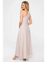 M718 Maxi šaty na jedno rameno - šampanské M718 Maxi šaty na jedno rameno - šampanské