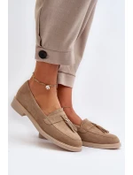 Zazoo 3420 Zamszowe Mokasyny Damskie Na Płaskim Obcasie Beżowe