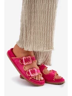 Klapki Damskie Z Klamrami I Ozdobnym Obszyciem Fuksja Visley