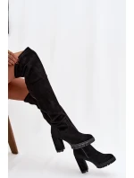 Dámské kozačky nad koleno na klíně ekologická semišová černá Tahlina