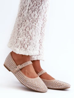 Eko Zamszowe Baleriny Ozdobione Dżetami Beżowe Tinara