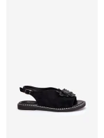 Sandały Damskie Na Płaskim Obcasie Z Ozdobą Czarne Setorina