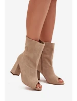 Zamszowe Botki Na Słupku Z Odkrytymi Palcami Zazoo 3830 Beżowe