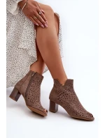 Dámske čižmy na vysokom podpätku z eko semišu s otvorenou špičkou Brown Halania