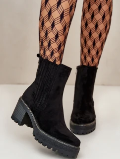 Botki Damskie Na Słupku Z Eko Zamszu Ocieplane Czarne Nevitas