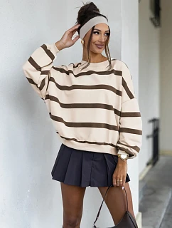 Dámska mikina oversize s pruhmi, béžová, FashionStreet BY1566