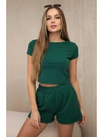 Bavlnená súprava s kraťasmi tmavo zelená