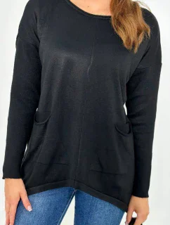 Sveter s prednými vreckami čierny