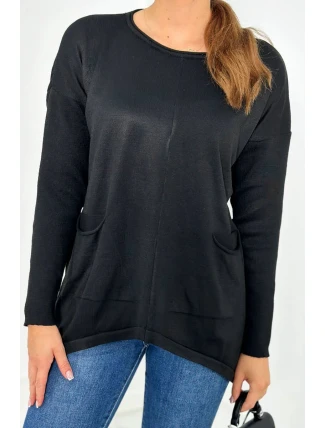 Sveter s prednými vreckami čierny