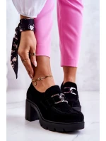 Eleganckie Półbuty Na Słupku Z Ciemną Ozdobą Czarne Lemar Harmell