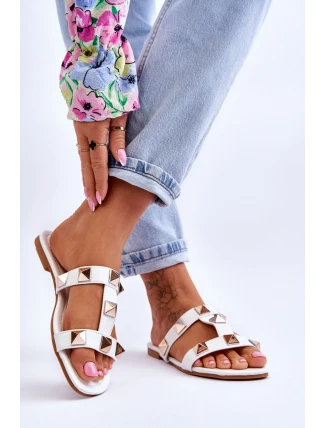 Damskie Klapki Z Dużymi Ćwiekami Białe Mercure