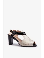 Dámske sandále na vysokom podpätku z ekokože, zlaté a čierne Queenmarie